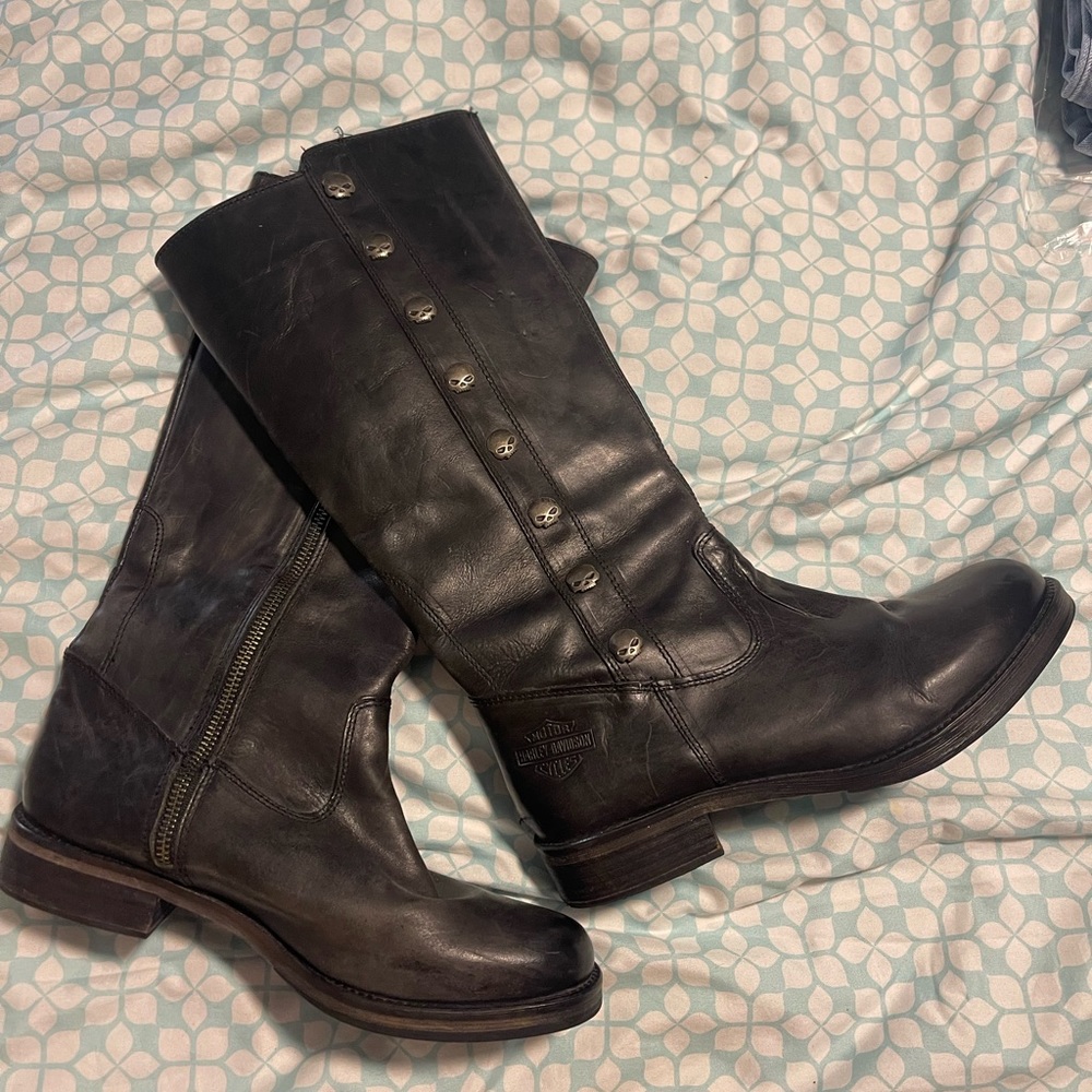 Leather zip up Harley boots